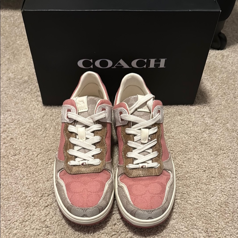 New Coach Pink and Tan Sneakers Casual Sporty Design